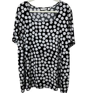 Susan‎ Graver Women’s Plus Sz 3X Top Square Neck Black/White Dot